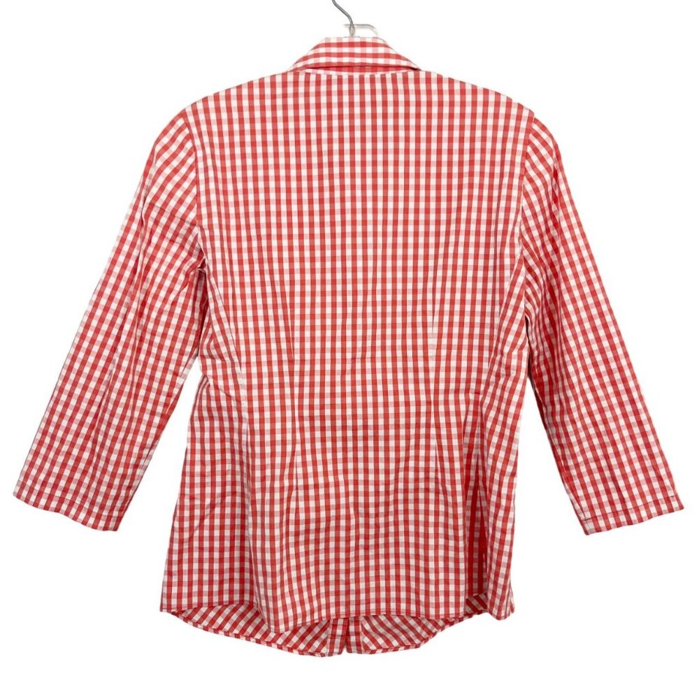 Lafayette 148 Orange Gingham Ruched Button Down Shirt Plaid - Women's Size 4‎ - Picture 2 of 7